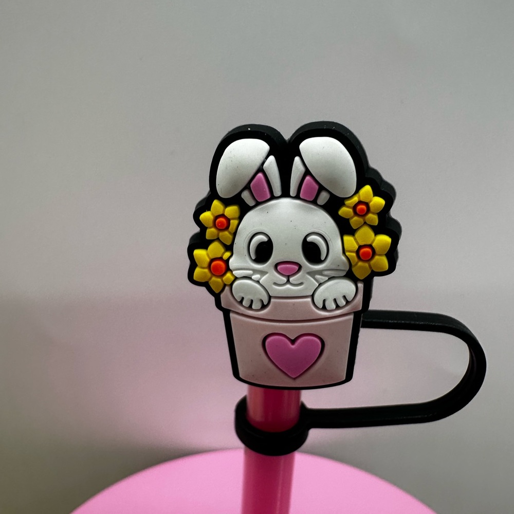 White Easter Bunny with yellow Daisies Straw cover/ topper